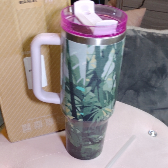 Stanley Purple and White Stitch Tumbler with Handle - Picture 5 of 5